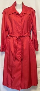 Trench Rain Coat Herman Kay Vintage Woman’s Size 12 Shiny Red with Belt - Picture 1 of 8
