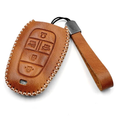 Brown Leather 5 Buttons Key Fob Cover for Hyundai Nexo Sonata 2020 2021 2022 - Image 1 of 4
