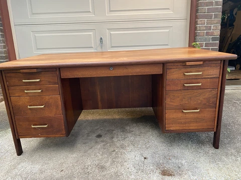 Vintage mid century modern walnut executive desk Cover