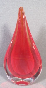Red & Part Clear Art Glass Teardrop Sculpture Paperweight Heavy 5.5 x 3.25" - Picture 1 of 7