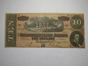 Billete de banco moneda confederada Richmond Virginia VA $10 1864 RARO T68 EN MUY BUEN ESTADO - Imagen 1 de 2