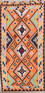 Reversible Kilim Tribal Runner Rug Wool Hand-woven Geometric Oriental Carpet 4x9 - Picture 1 of 1