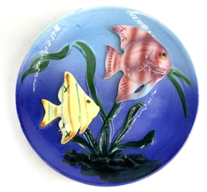Napco Keramik Sonnenfisch Teller 8" 3D Japan Kunst Relief 2 Fische Deko - Bild 1 von 9