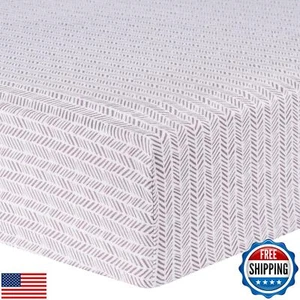 Lilac Herringbone Fitted Crib Sheet -100% Cotton; White, Pink; Fully Elastici - Picture 1 of 5