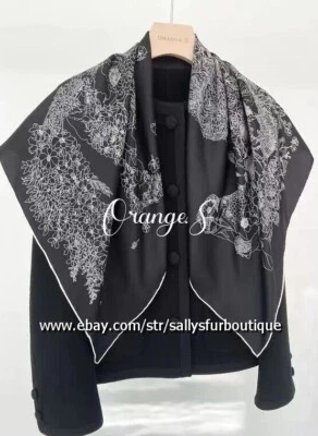 Sallys 14~18 Momme Twill Silk Wrap Scarf Bandanna Floral Horse Print Shawl 35" - Image 1 of 4