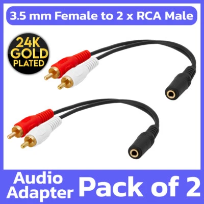 2 Pack 3.5mm Audio to 2 RCA Cable 1/8" Stereo Female to 2RCA Male Y Splitter Aux - Image 1 of 4