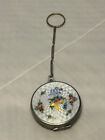 Guilloche Enamel Silver Compact with Gold Basket and Flowers Finger Ring/Chain