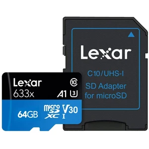 Lexar BLUE High-Performance 633x 64GB UHS-I microSDXC Memory Card w/SD Adapter - Picture 1 of 3