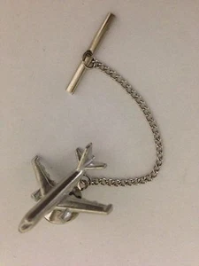 Airbus A319 C29 Aircraft Jet Airliner English Pewter Emblem Tie Pin With Chain - Picture 1 of 1
