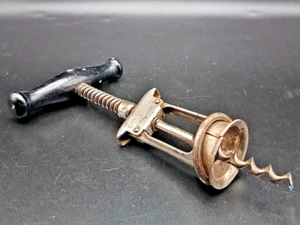 ANTIQUE GERMAN COLUMBUS CORKSCREW, BOTTLE OPENER, WOOD HANDLE in BLACK, g. - Picture 1 of 5