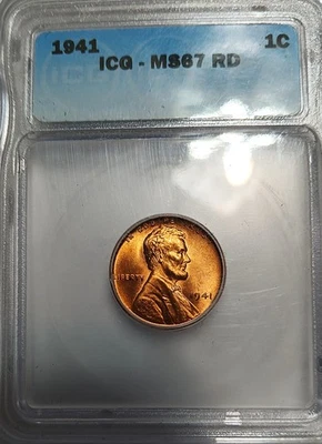 1941 Lincoln Wheat Cent 1c penny ms67 red gem unc CHERRY uncirculated ICG MS67RD - Image 1 of 4