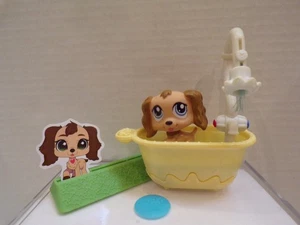 Littlest Pet Shop~#1318~Cocker Spaniel~Dog ~Caramel Tan~Blue Dot~Accessories - Bild 1 von 5