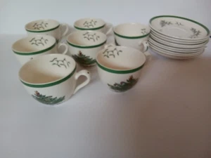 Vintage Spode Christmas Tree Bone China Teetasse & Soucer 7er Set England - Bild 1 von 3