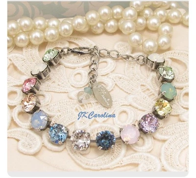 Pulsera de cadena copa arco iris chapada en plata hecha con cristales verdes menta Foto 1 de 2