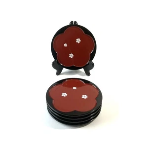 Yamanaka Lackgeschirr Wüstenteller 5er Set Pflaume Schwarz Sakura Blume Japan - Bild 1 von 5