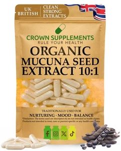 Organic Mucuna Capsules Pruriens Extract 10:1 | Clean | Crown Supplements UK - Bild 1 von 2