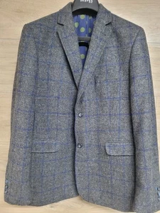 Boden Men’s Grey MOON TWEED Bold Windowpane Blazer Hacking Sport Jacket 40L - Picture 1 of 8