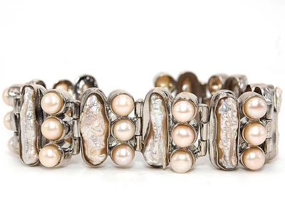 Brazalete tenis plata esterlina maciza 925 perlas Biwa naturales joyería SQ3-7 Foto 1 de 2