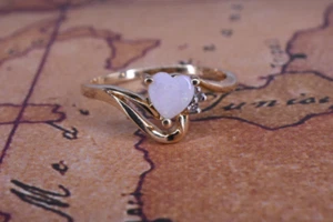 Vintage 14k Gelbgold Herz Opal Diamant Akzent Verlobungsring - Bild 1 von 4