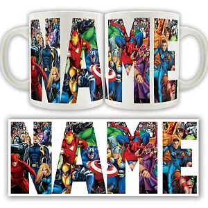 MARVEL PERSONALISED LOGO MUG Super heroes Hulk Avengers Tea Coffee Cup Name Gift - Picture 1 of 4