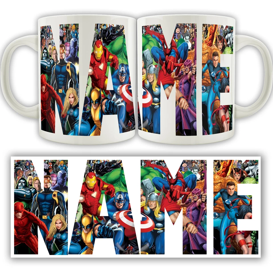 MARVEL PERSONALISED LOGO MUG Super heroes Hulk Avengers Tea Coffee Cup Name Gift - Image 1 of 4