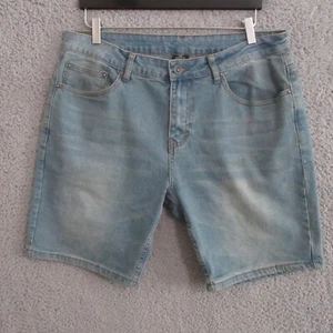 Ring Of Fire Shorts Mens Size 33 Blue Light Wash Denim 8'' Faded Whisker Stretch - Picture 1 of 11
