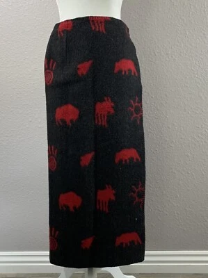 VTG Serape’ Black Red Animal Design Wool Blend Blanket Wrap Maxi Skirt Adult M - Image 1 of 4