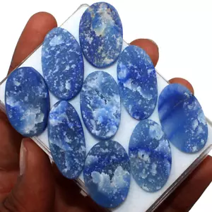 9 Pcs Natural Blue Quartz Raw Face Oval Druzy 27mm-32mm Cabochon Loose Gemstones - Picture 1 of 13