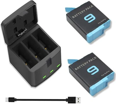 3-Channel Battery Charger & 2 Pack Battery For GoPro Hero 9 10 Black ADDBD-001
