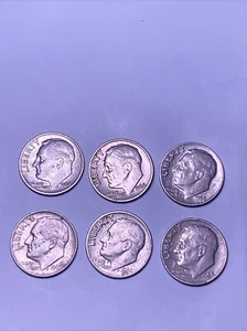 1966 Roosevelt Dime. No Mint Mark Lot Of 6 - Picture 1 of 2