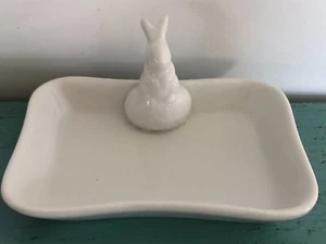 White Ceramic Soap Dish Bunny Rabbit Abbott CUTE! - Picture 1 of 1