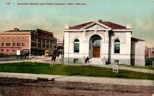 POSTCARD MASONIC TEMPLE & PUBLIC LIBRARY RENO NEVADA - Picture 1 of 2