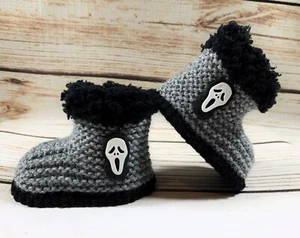 Baby Goth Emo Hand Knitted Booties Boots Scream Slasher Horror Film Gift 0-12M - Picture 1 of 2
