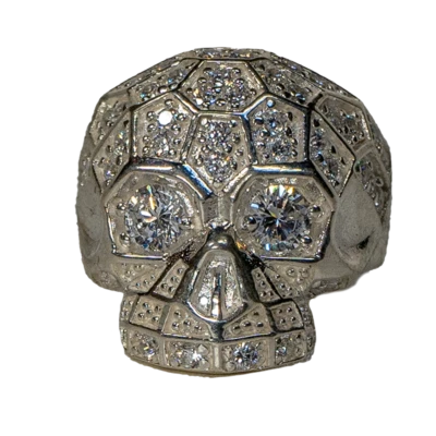 Anello Teschio .925 Argento Taglia V Lab-Created Zircone Cubico Motociclista - Immagine 1 di 4