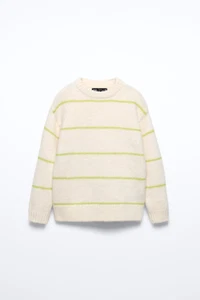 Zara Boys Pinstripe Knit Sweater Off‑White/Green Size 13/14 Striped Crewneck EUC - Picture 1 of 3