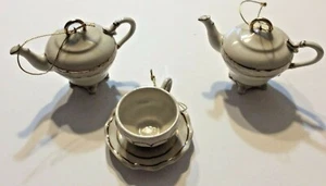 3-Piece Porcelain Unique Gold Rimmed Tea Holiday Christmas Home Decor Ornaments - Picture 1 of 5
