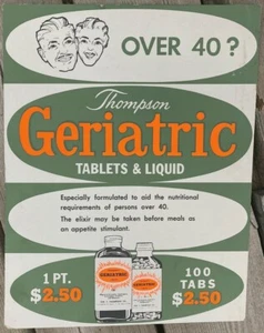 ~ 1960 Thompson Geriatric Tablets & Liquid, Store Advertising standup cardboard - Picture 1 of 6