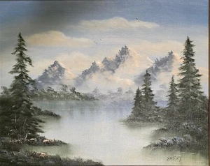 Mountain Lake View by Helen Emery - Original Oil Painting - Picture 1 of 3