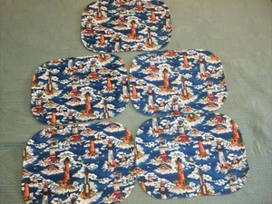 Set 5 Coastal Lighthouse Nautical Placemats Handmade 2-sided Clouds Cotton EUC - Picture 1 of 11