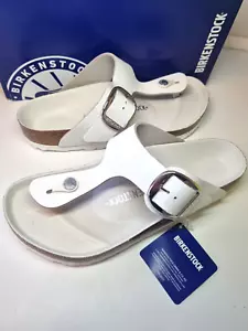 BIRKENSTOCK WHITE SIZE UK 7 EU 40 LEATHER GIZEH THONG SANDAL .BIG BUCKLE.ST FIT - Picture 1 of 10
