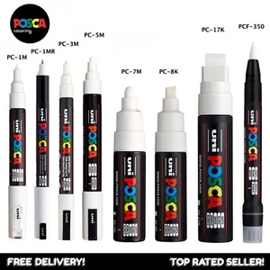 Uni Posca WHITE Paint Marker Pens - PC-1M 1MR 3M 5M 7M 8K 17K PCF350 - All Sizes - Picture 1 of 14