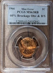 1966 Lincoln PCGS Mint Error MS 63 RB - 60% Brockage & rev Braodstruck - Picture 1 of 4