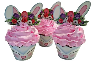 Juego de 3 cupcakes de comida artificial falsos DEZICAKES cupcakes rosa conejito de Pascua - Imagen 1 de 6