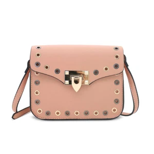 Vegan Leather Studded Dusky Pink Small Cross Body Shoulder Bag for Women Gift - Picture 1 of 4