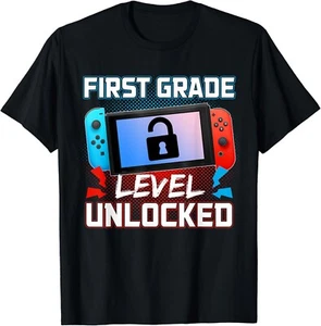 First Grade Level Unlocked Video Game Back to School 1st Day Gift Unisex T-Shirt - Picture 1 of 4
