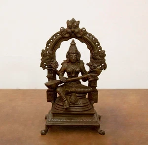 Saraswati Statue Antique Hindu Goddess Sculpture Vintage Temple Idol Pooja Deity - Picture 1 of 5