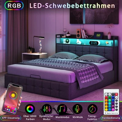 Polsterbett Boxspringbett 140x200 cm Mit LED,USB,Lattenrost,Stauraum Bettgestell - Bild 1 von 4