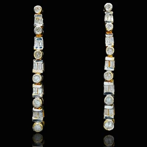 Pair of estate 14K yellow gold natural diamond dangle drop earrings - Picture 1 of 2