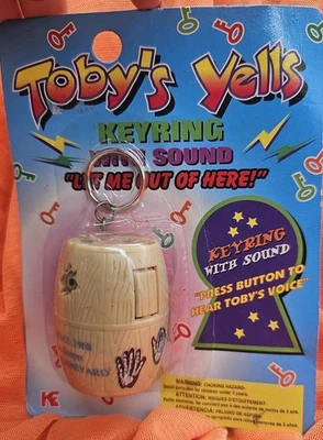 Toby’s Yells Vintage Let Me Out Of Here! Talking Barrell Keychain New - Image 1 of 2