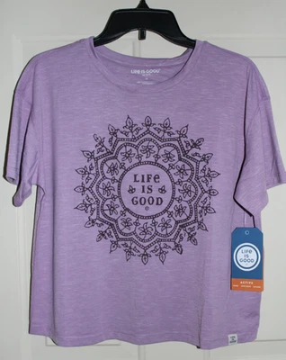 NWT Life is Good Active Boxy Floral Women's Medium Cropped Lavender  T-shirt - Image 1 of 4